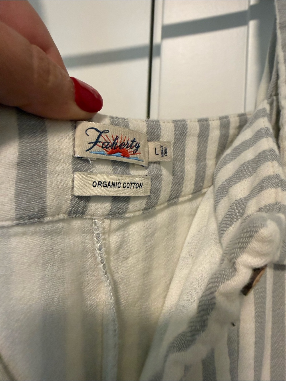 Faherty Maxi Dress Medium Gray Cream Tan Maxi Button Up Pockets Organic Cotton - Picture 4 of 4